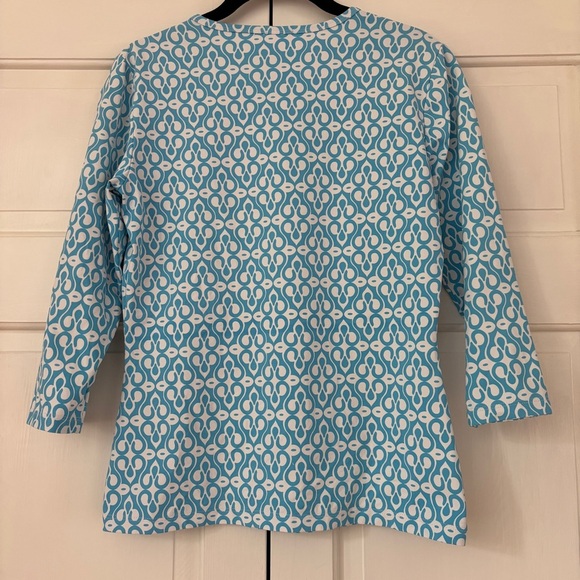 J. McLaughlin Catalina Cloth Shirt Signature Tee Blue Patterned Top‎ Size Small - Picture 6 of 10